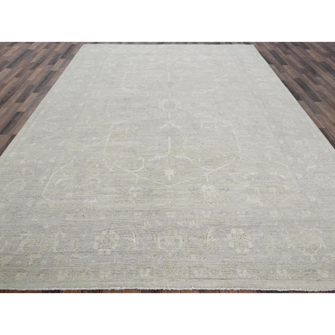9'0" x 11'10" New Hand Knotted Ivory Wool Rectangle Oriental Rug - MOA102921