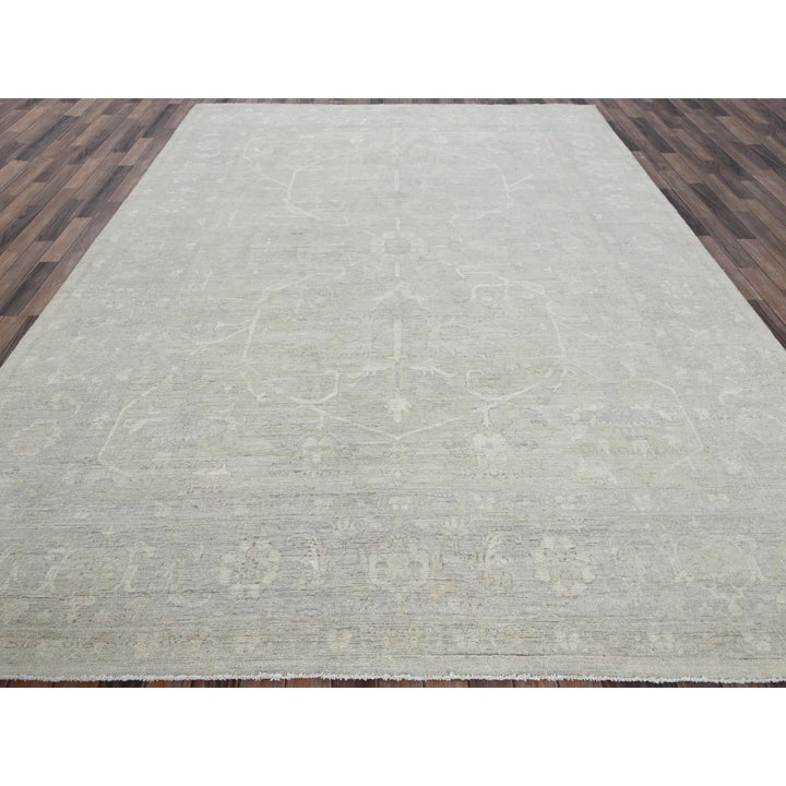 9'0" x 11'10" New Hand Knotted Ivory Wool Rectangle Oriental Rug - MOA102921
