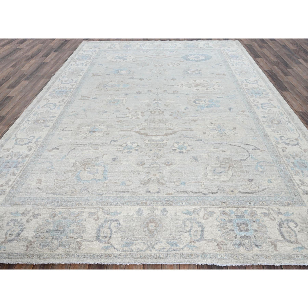8'11" x 11'10" New Hand Knotted Grey Wool Rectangle Oriental Rug - MOA102923