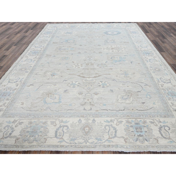 8'11" x 11'10" New Hand Knotted Grey Wool Rectangle Oriental Rug - MOA102923