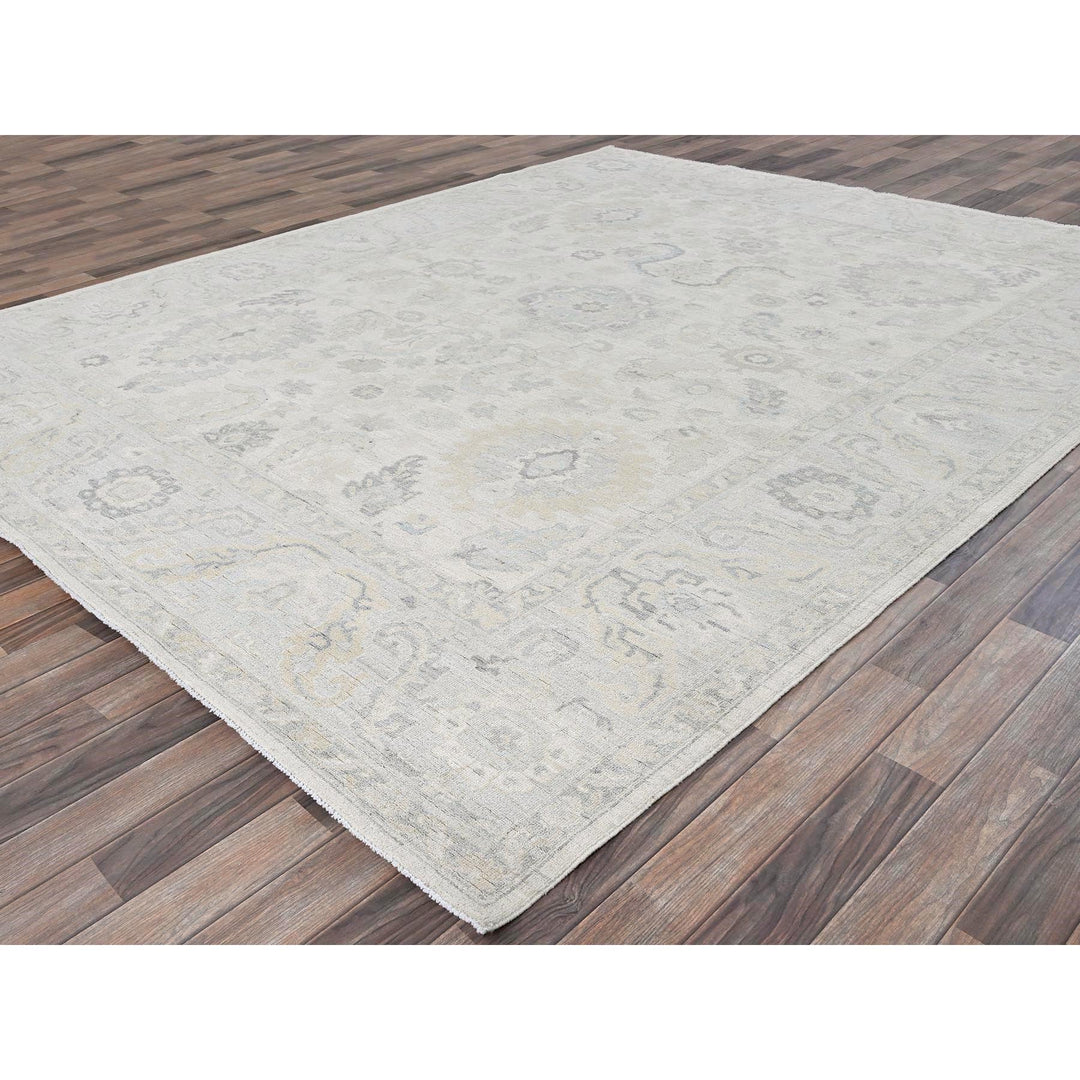 8'2" x 10'1" New Hand Knotted Ivory Wool Rectangle Oriental Rug - MOA102925