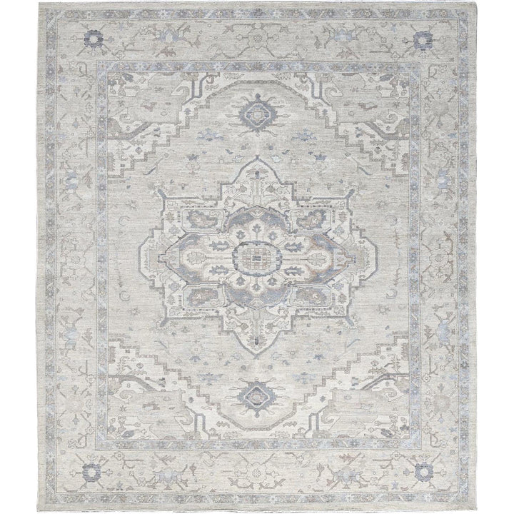 8'1" x 9'7" New Hand Knotted Ivory Wool Rectangle Oriental Rug - MOA102927