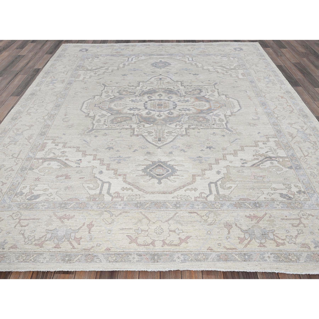 8'1" x 9'7" New Hand Knotted Ivory Wool Rectangle Oriental Rug - MOA102927