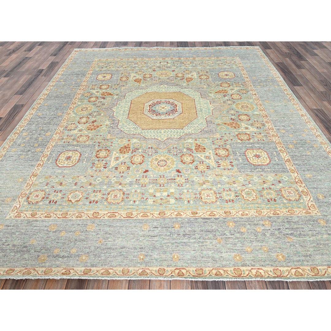 8'1" x 9'7" New Hand Knotted Blue Wool Rectangle Oriental Rug - MOA102928