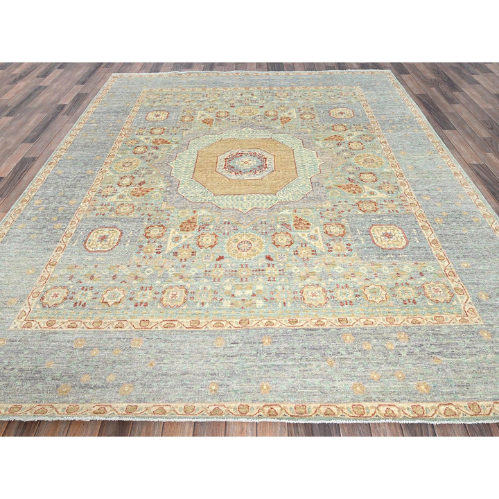 8'1" x 9'7" New Hand Knotted Blue Wool Rectangle Oriental Rug - MOA102928