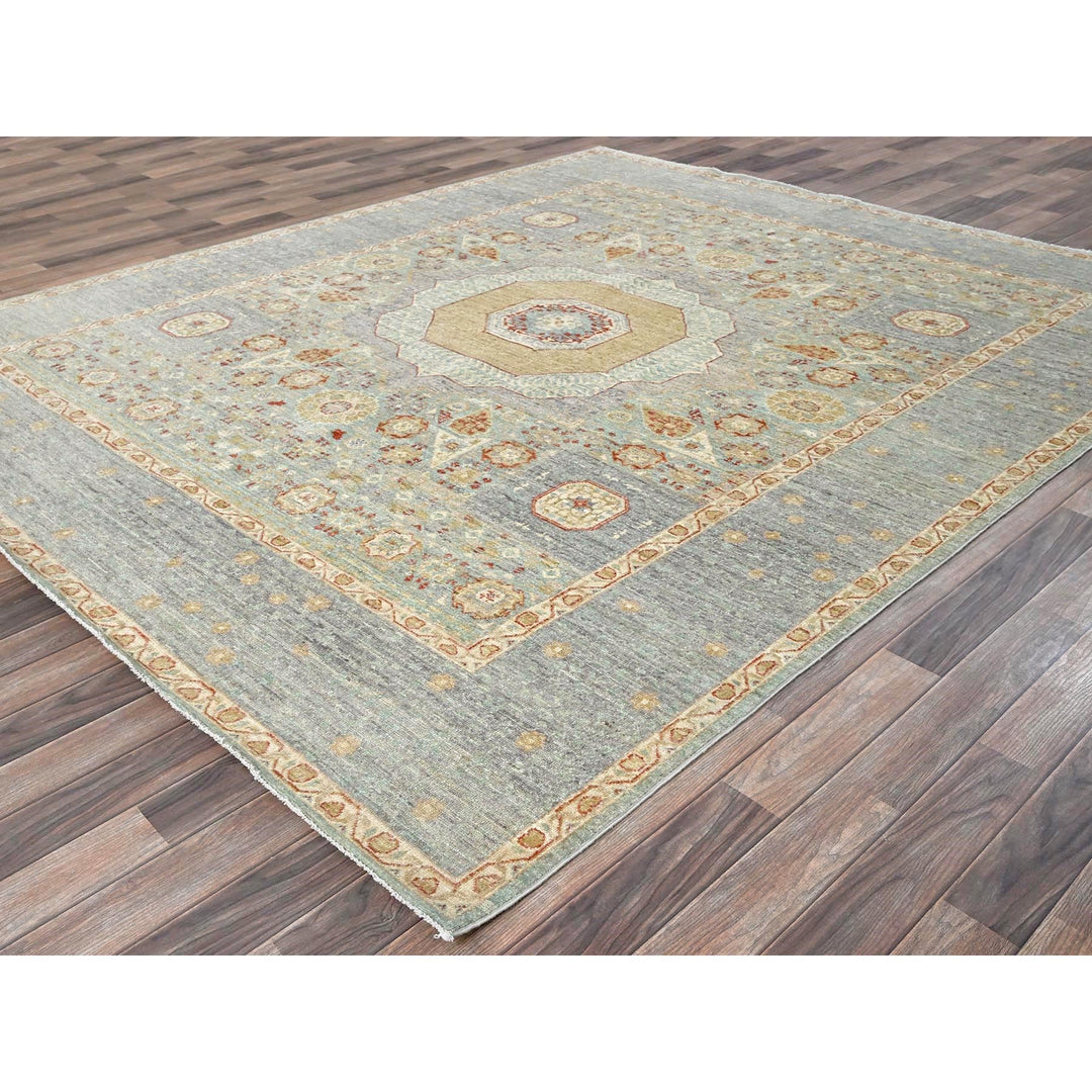 8'1" x 9'7" New Hand Knotted Blue Wool Rectangle Oriental Rug - MOA102928