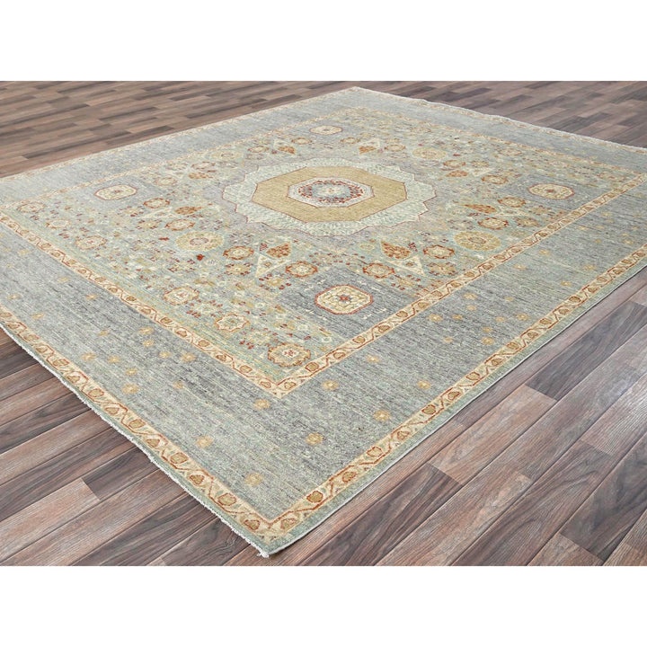 8'1" x 9'7" New Hand Knotted Blue Wool Rectangle Oriental Rug - MOA102928