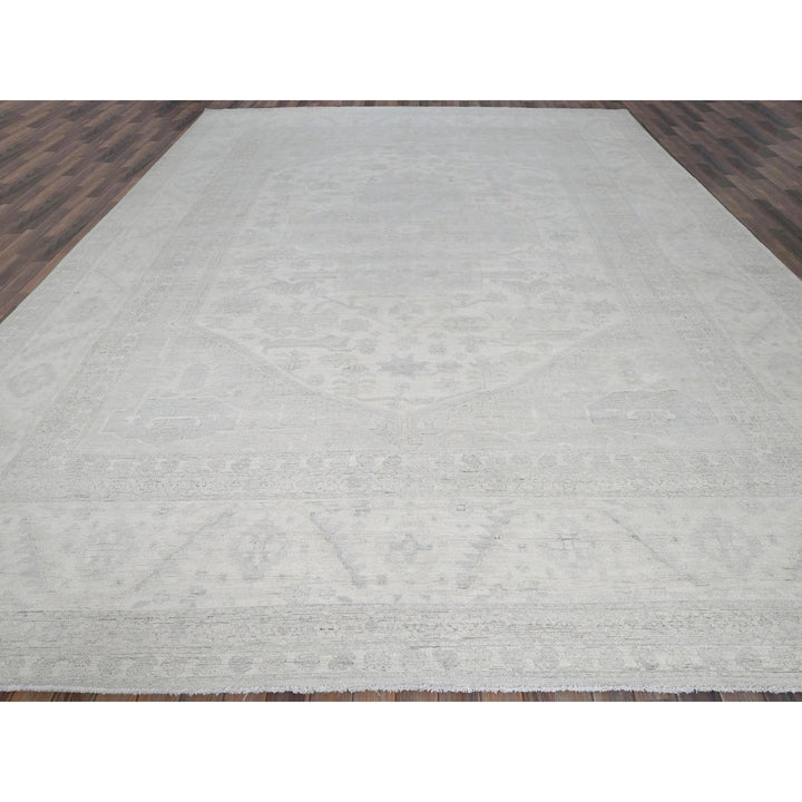 11'10" x 14'7" New Hand Knotted Ivory Wool Rectangle Oriental Rug - MOA102931