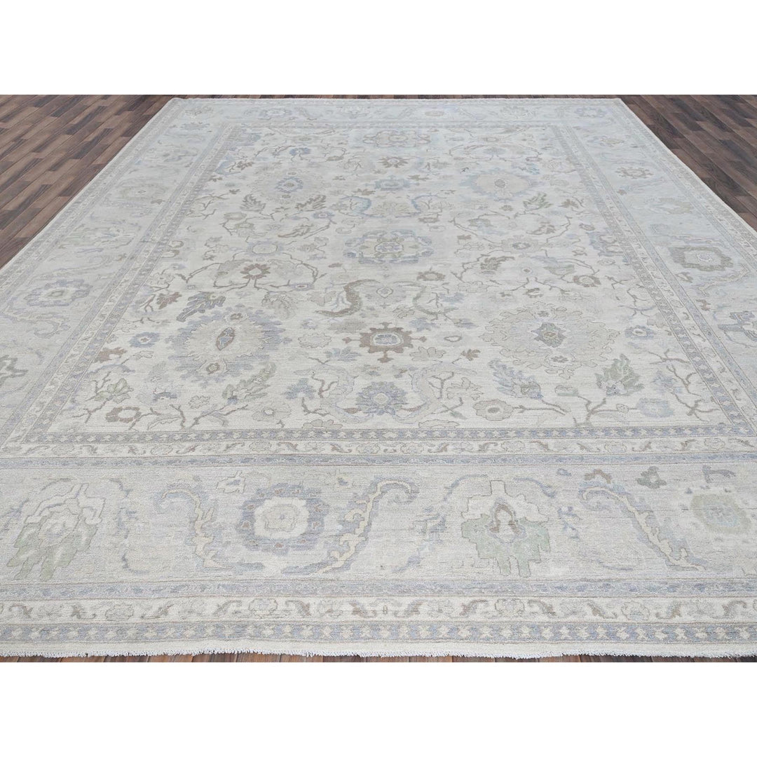 11'10" x 14'6" New Hand Knotted Ivory Wool Rectangle Oriental Rug - MOA102932