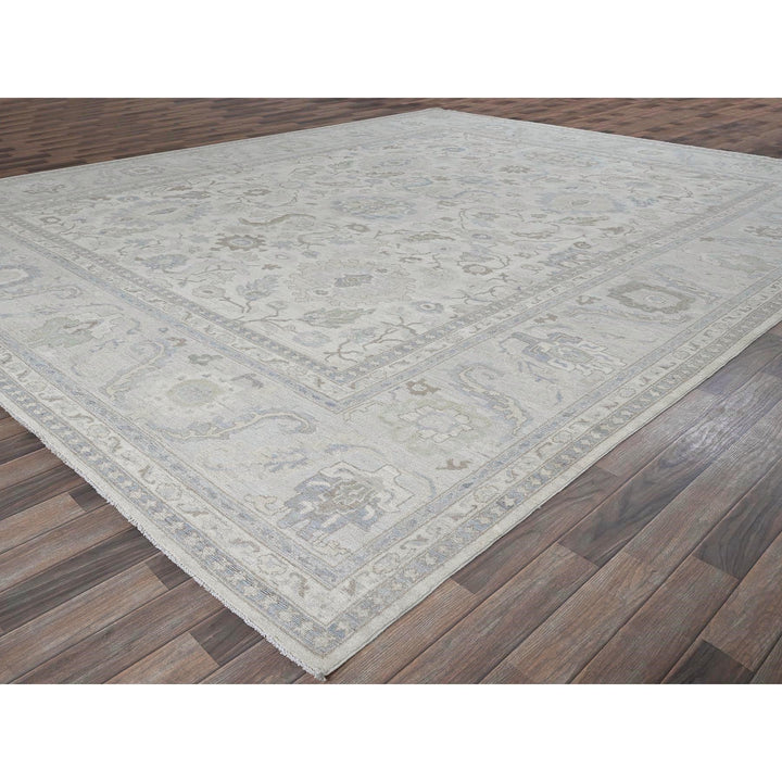 11'10" x 14'6" New Hand Knotted Ivory Wool Rectangle Oriental Rug - MOA102932