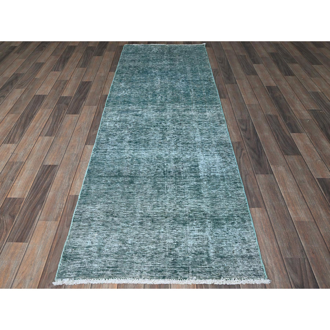 2'7" x 7'9" Vintage Hand Knotted Green Wool Runner Oriental Rug - MOA102934