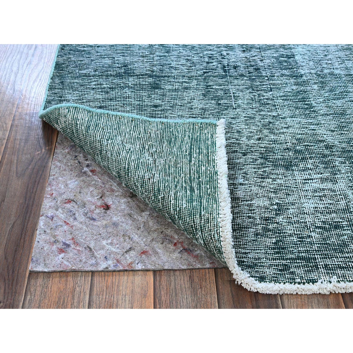 2'7" x 7'9" Vintage Hand Knotted Green Wool Runner Oriental Rug - MOA102934