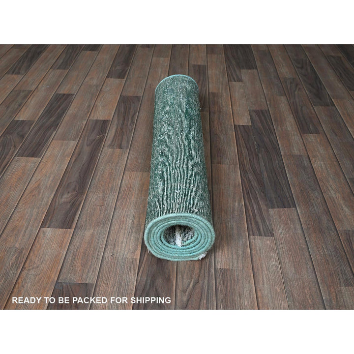 2'7" x 7'9" Vintage Hand Knotted Green Wool Runner Oriental Rug - MOA102934