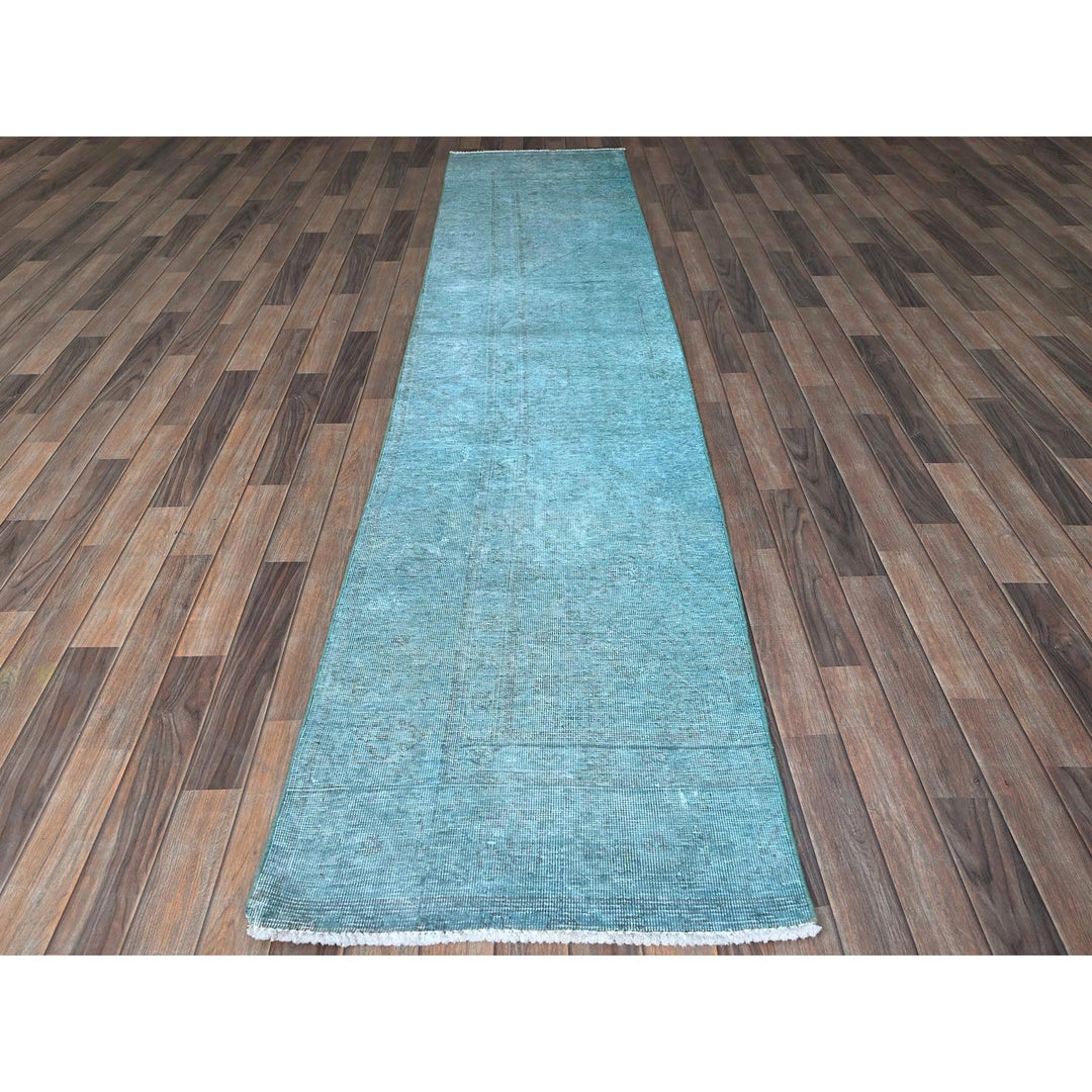 2'5" x 11'1" Vintage Hand Knotted Blue Wool Runner Oriental Rug - MOA102935