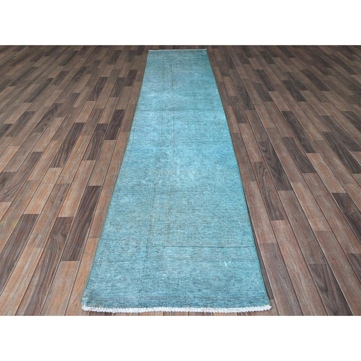 2'5" x 11'1" Vintage Hand Knotted Blue Wool Runner Oriental Rug - MOA102935