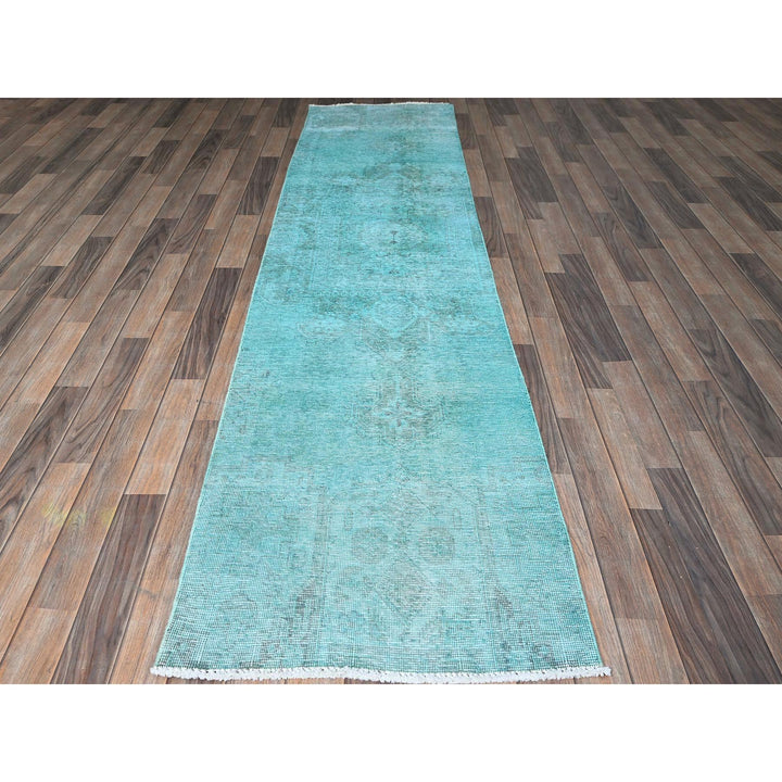 2'5" x 9'11" Vintage Hand Knotted Blue Wool Runner Oriental Rug - MOA102936