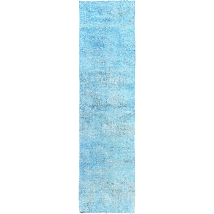 2'5" x 9'10" Vintage Hand Knotted Blue Wool Runner Oriental Rug - MOA102937