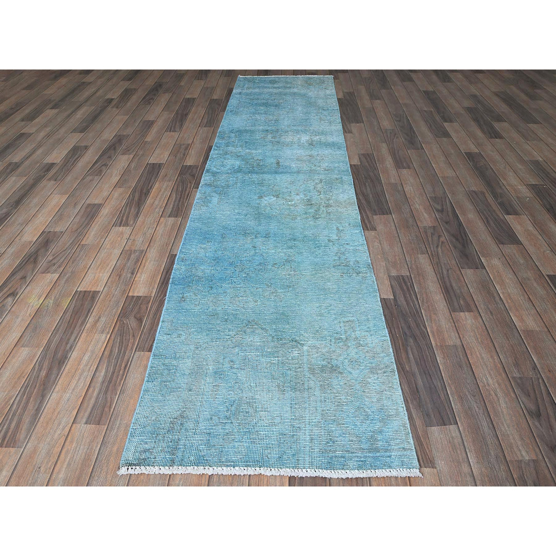 2'5" x 9'10" Vintage Hand Knotted Blue Wool Runner Oriental Rug - MOA102937
