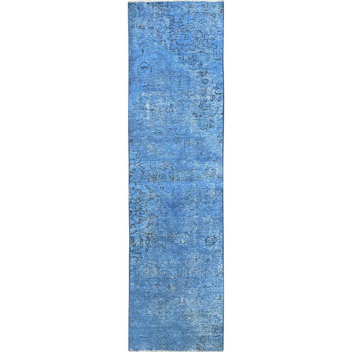 2'2" x 8'11" Vintage Hand Knotted Blue Wool Runner Oriental Rug - MOA102940
