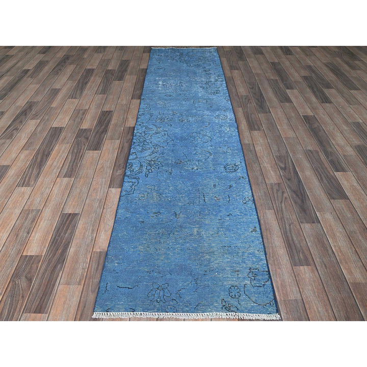 2'2" x 8'11" Vintage Hand Knotted Blue Wool Runner Oriental Rug - MOA102940
