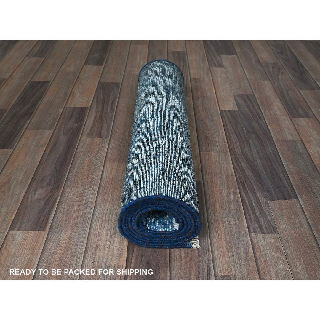 2'2" x 8'11" Vintage Hand Knotted Blue Wool Runner Oriental Rug - MOA102940