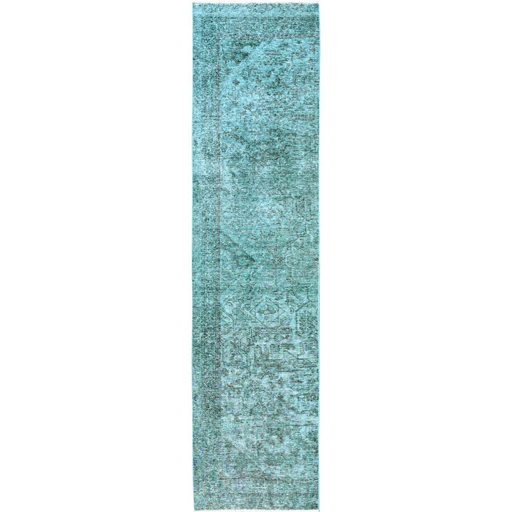 2'4" x 10'2" Vintage Hand Knotted Green Wool Runner Oriental Rug - MOA102942