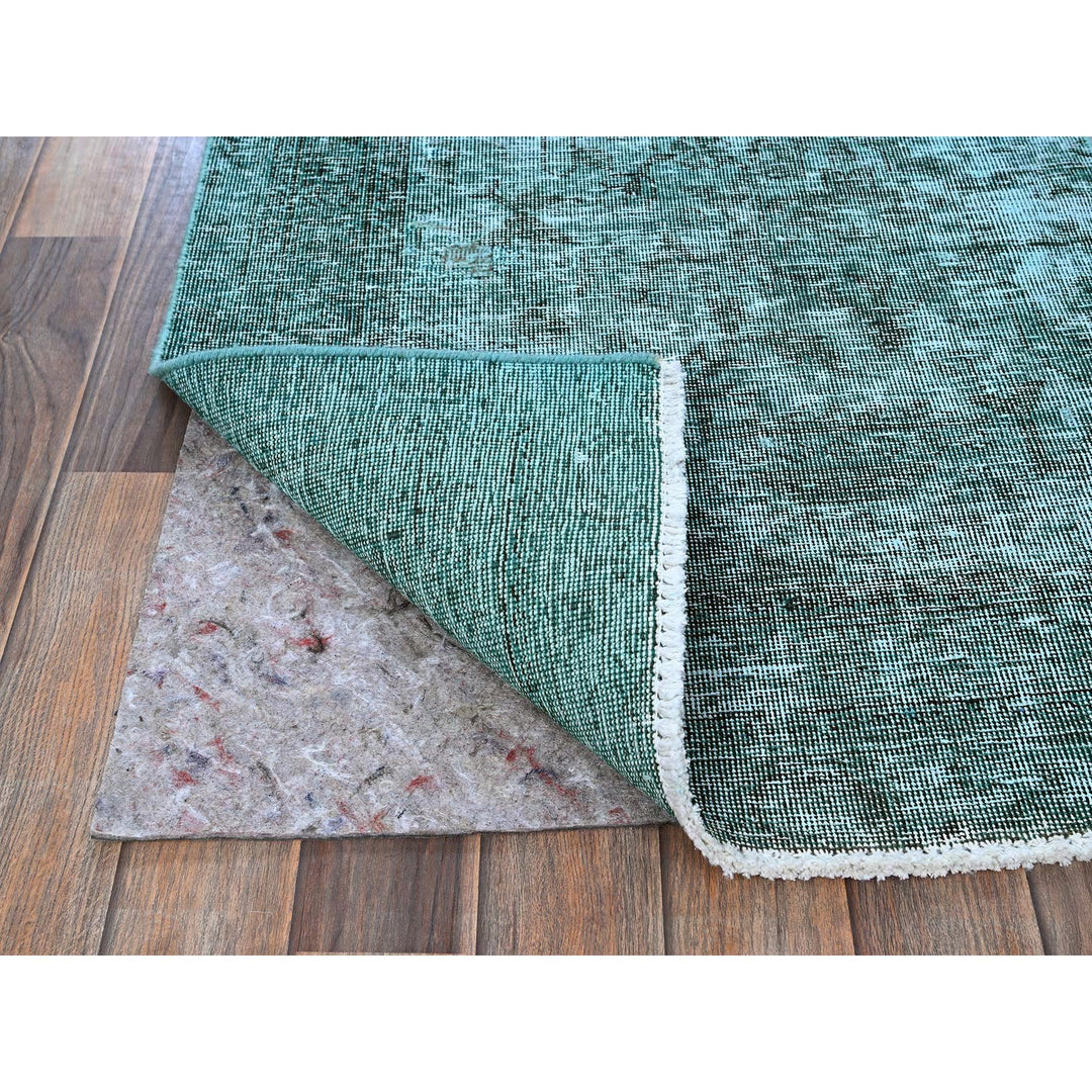 2'4" x 10'2" Vintage Hand Knotted Green Wool Runner Oriental Rug - MOA102942