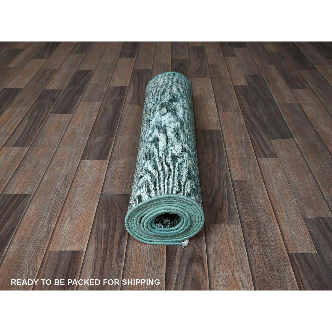 2'4" x 10'2" Vintage Hand Knotted Green Wool Runner Oriental Rug - MOA102942