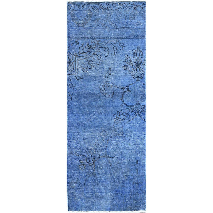 2'2" x 6'2" Vintage Hand Knotted Blue Wool Runner Oriental Rug - MOA102943