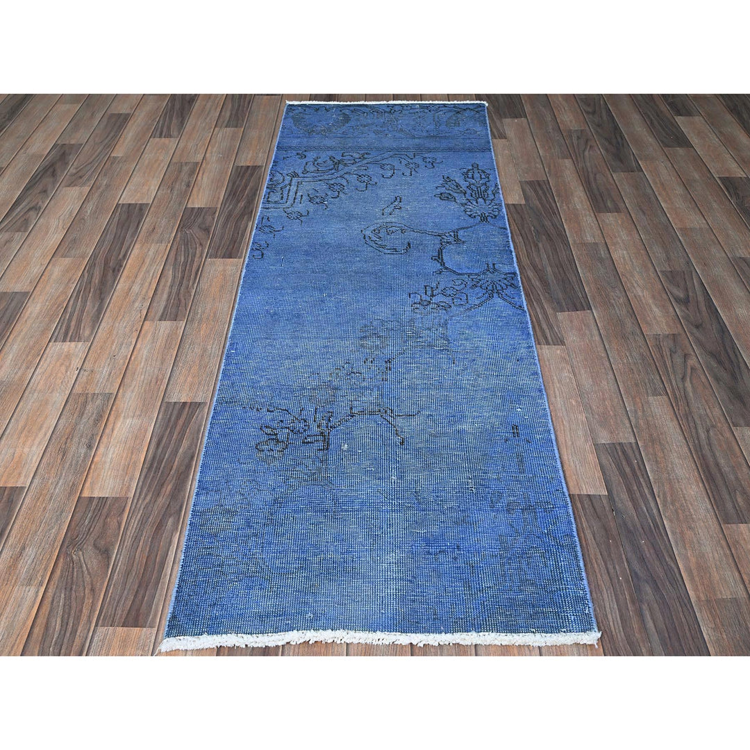 2'2" x 6'2" Vintage Hand Knotted Blue Wool Runner Oriental Rug - MOA102943