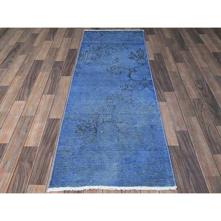 2'2" x 6'2" Vintage Hand Knotted Blue Wool Runner Oriental Rug - MOA102943