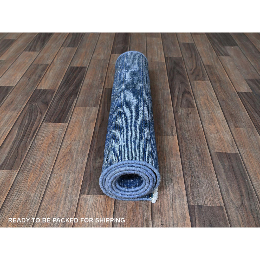 2'2" x 6'2" Vintage Hand Knotted Blue Wool Runner Oriental Rug - MOA102943