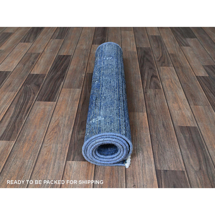 2'2" x 6'2" Vintage Hand Knotted Blue Wool Runner Oriental Rug - MOA102943