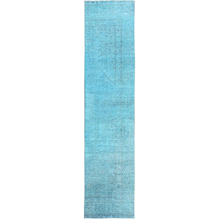 2'4" x 11'2" Vintage Hand Knotted Blue Wool Runner Oriental Rug - MOA102944