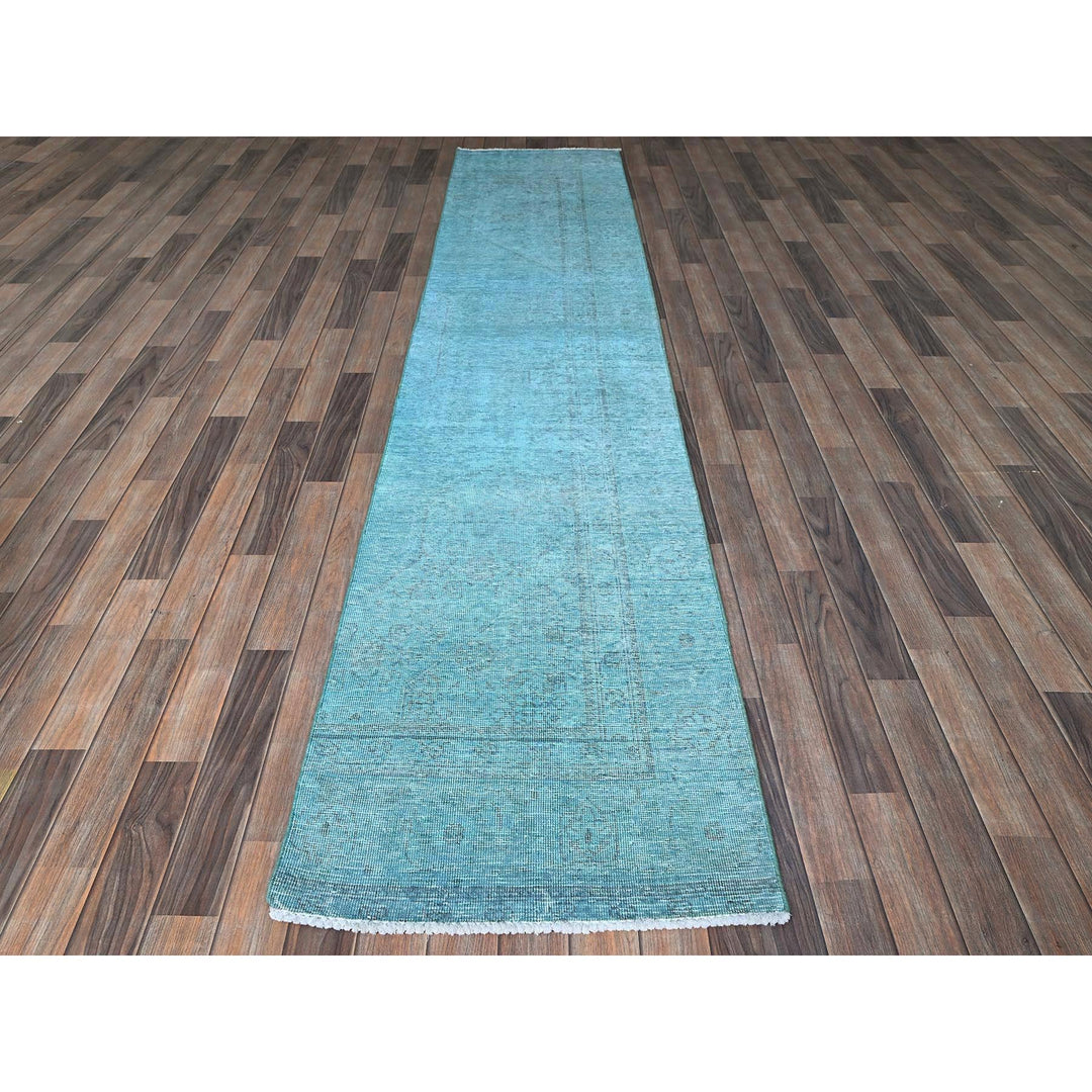 2'4" x 11'2" Vintage Hand Knotted Blue Wool Runner Oriental Rug - MOA102944