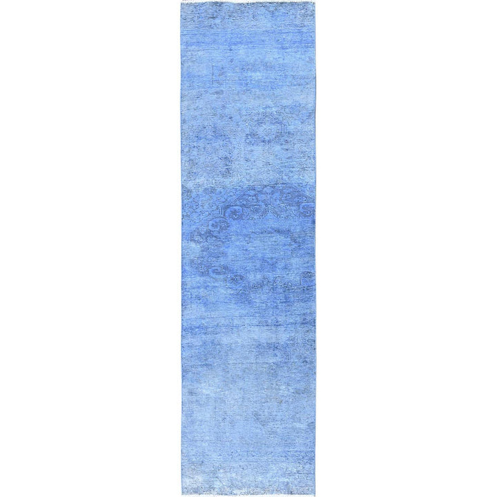 2'6" x 9'10" Vintage Hand Knotted Blue Wool Runner Oriental Rug - MOA102945