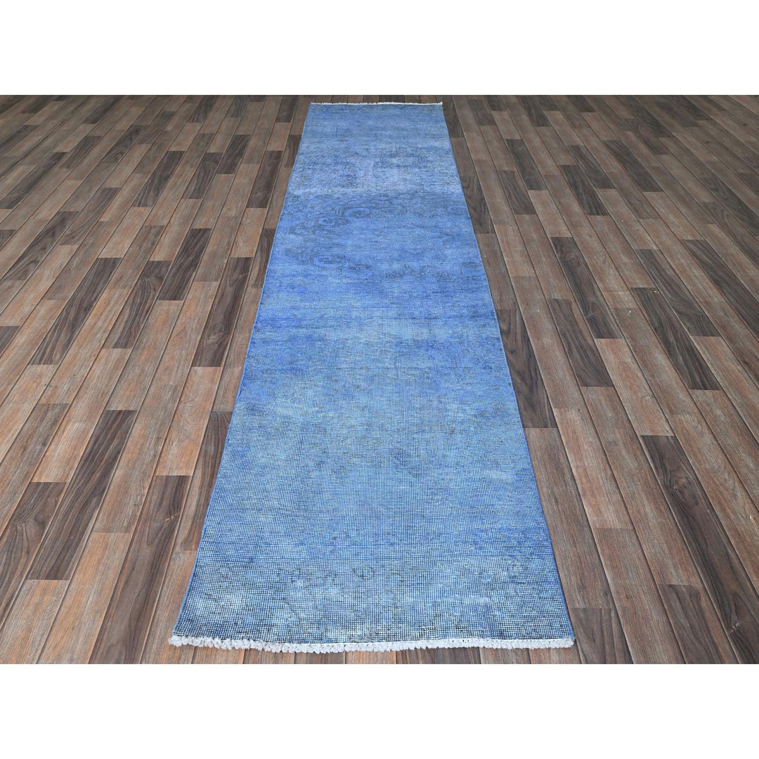 2'6" x 9'10" Vintage Hand Knotted Blue Wool Runner Oriental Rug - MOA102945