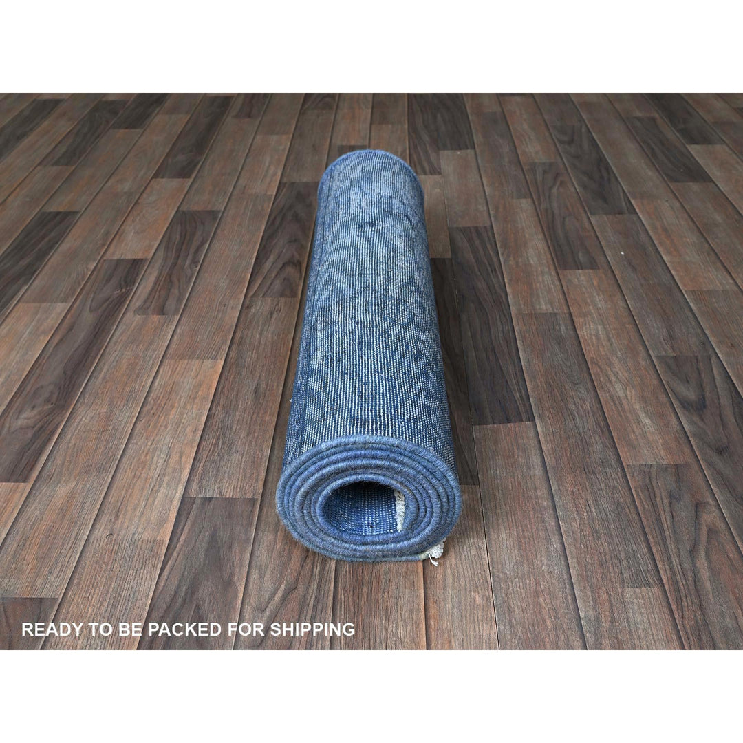 2'6" x 9'10" Vintage Hand Knotted Blue Wool Runner Oriental Rug - MOA102945