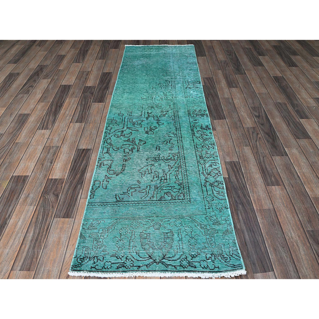 2'3" x 7'5" Vintage Hand Knotted Green Wool Runner Oriental Rug - MOA102946