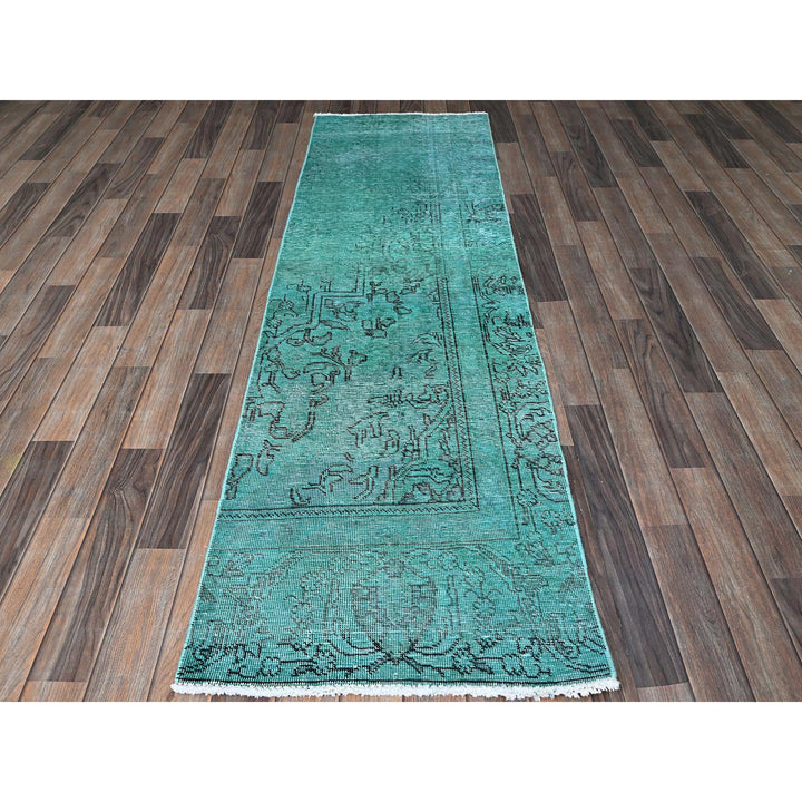2'3" x 7'5" Vintage Hand Knotted Green Wool Runner Oriental Rug - MOA102946