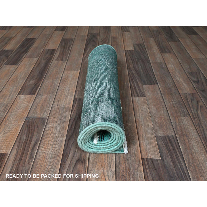 2'3" x 7'5" Vintage Hand Knotted Green Wool Runner Oriental Rug - MOA102946
