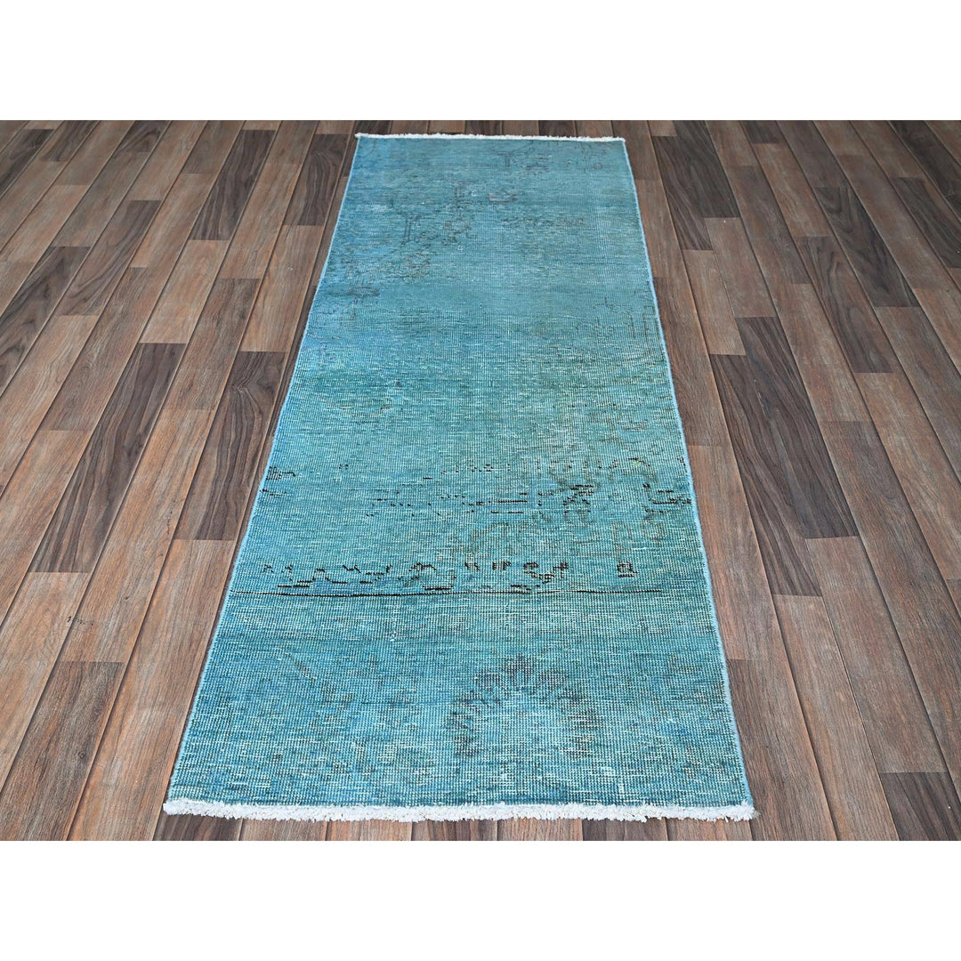 2'3" x 6'1" Vintage Hand Knotted Blue Wool Runner Oriental Rug - MOA102948