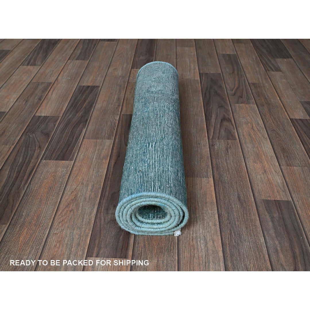2'3" x 6'1" Vintage Hand Knotted Blue Wool Runner Oriental Rug - MOA102948