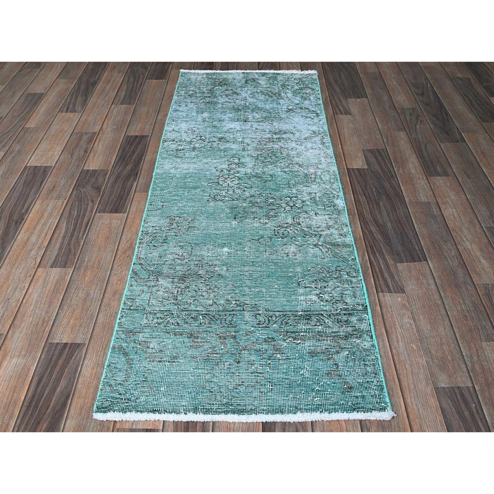 1'11" x 5'8" Vintage Hand Knotted Green Wool Runner Oriental Rug - MOA102949
