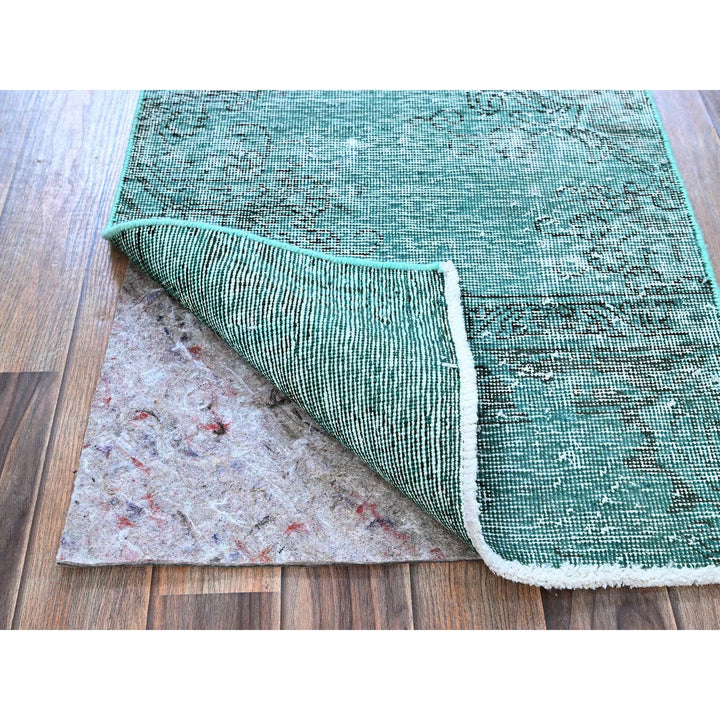 1'11" x 5'8" Vintage Hand Knotted Green Wool Runner Oriental Rug - MOA102949