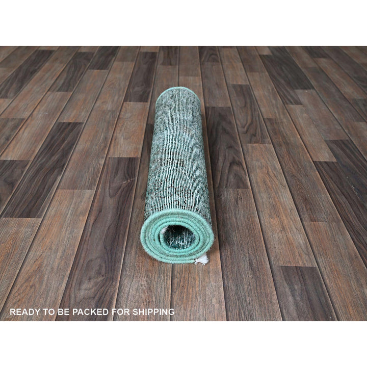 1'11" x 5'8" Vintage Hand Knotted Green Wool Runner Oriental Rug - MOA102949