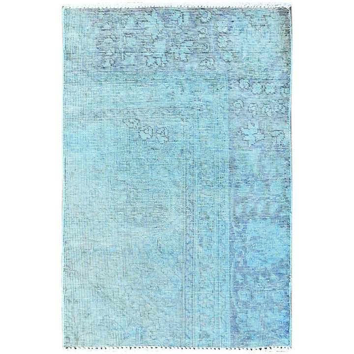 1'11" x 3'2" Vintage Hand Knotted Blue Wool Rectangle Oriental Rug - MOA102951