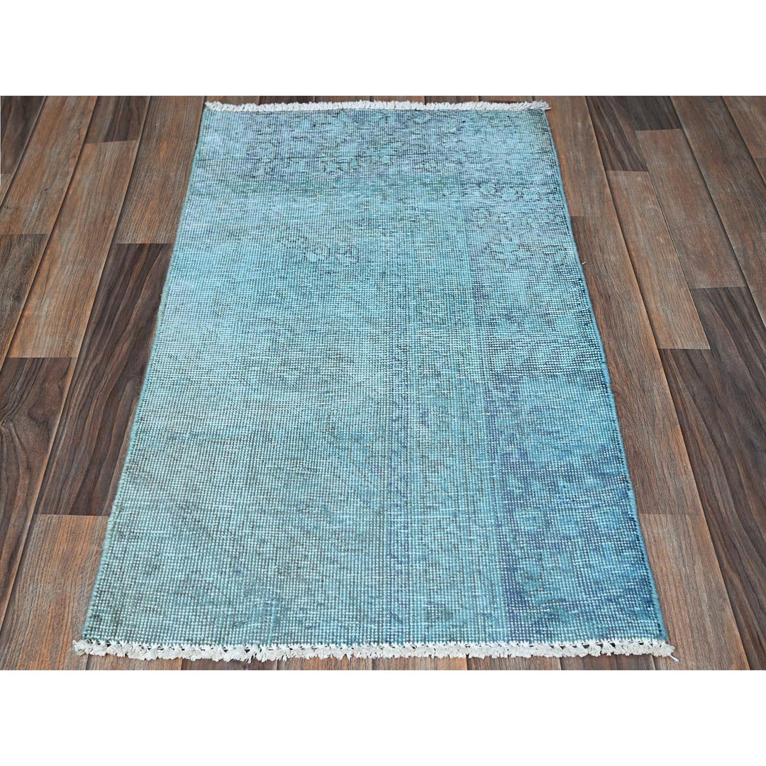 1'11" x 3'2" Vintage Hand Knotted Blue Wool Rectangle Oriental Rug - MOA102951