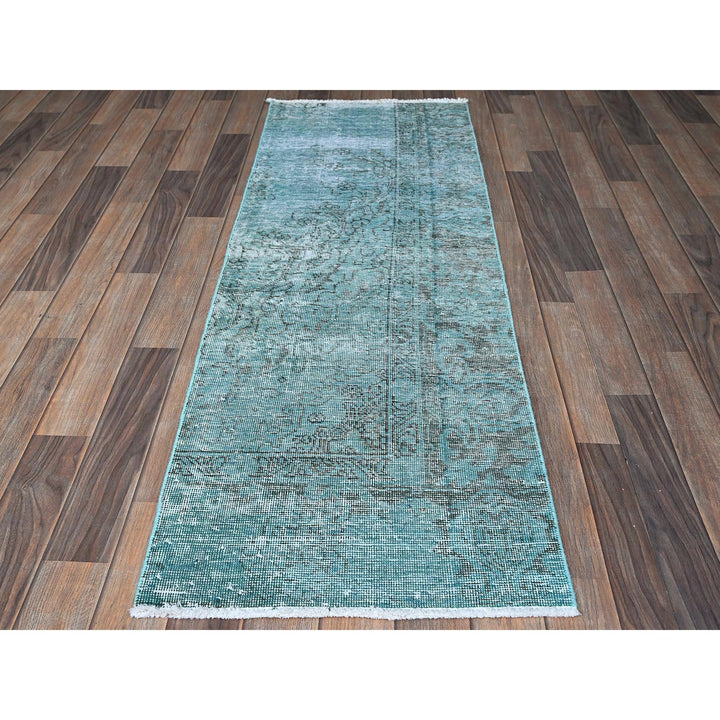 1'11" x 5'9" Vintage Hand Knotted Blue Wool Runner Oriental Rug - MOA102952