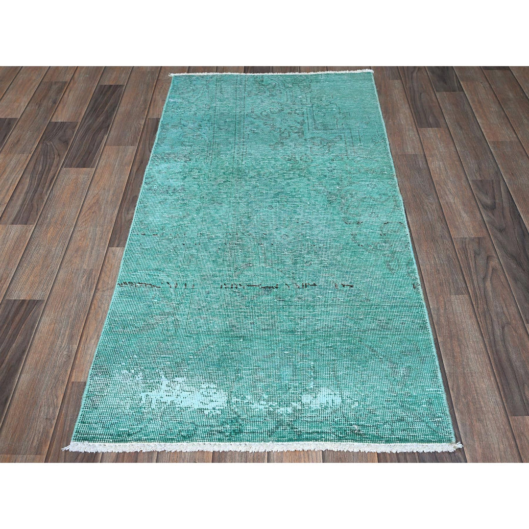 2'3" x 4'6" Vintage Hand Knotted Green Wool Rectangle Oriental Rug - MOA102955